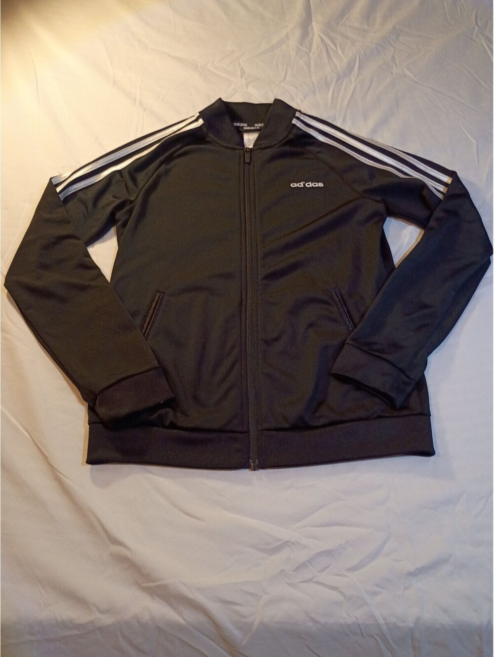 Adidas Black Track Jacket with White Stripes, Size Small